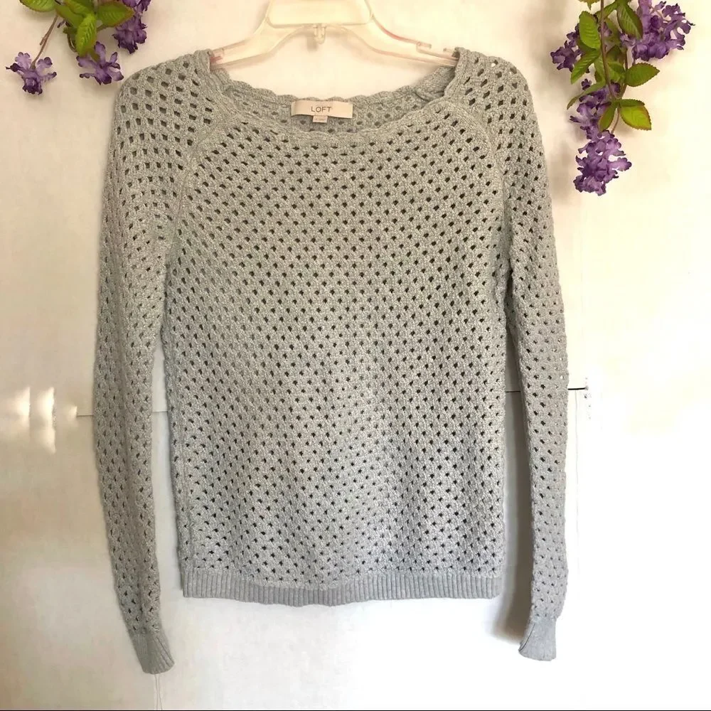 Loft Open Knit Gray Sweater - Picture 1 of 7